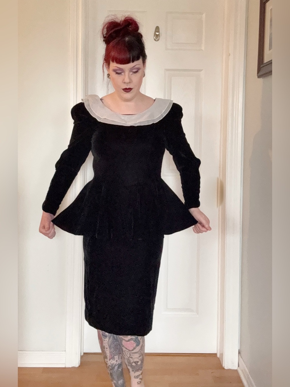 Vintage Maggy London Black Dress with White Collar